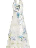 Rodarte Flower-detailed Sequined Floral Halter Dress In Multi