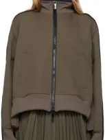 Sacai Khaki Paneled Zip Up In 501 Khaki