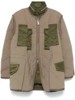 Sacai Quilted Ripstop Coat In Brown