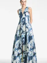 Sachin & Babi Brooke Gown In Blue Ikat Floral