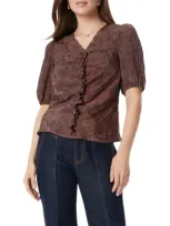 Sam Edelman Dakota Print Shirred Puff Sleeve Top In Chicory Coffee Snake Charm