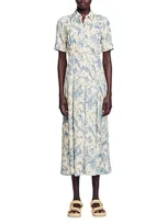 Sandro Josephina Floral-print Shirtdress In Ecru Blue