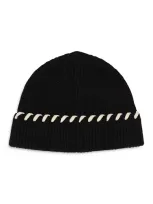 Sandro Porty Hand Crafted Velvet Trim Beanie In Black