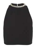 Sandro Rhinestone-neck Crop Top In Black