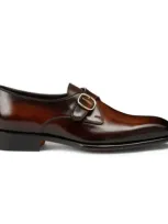 Santoni Men's Brown Leather Single-buckle Shoe Dark Brown