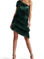 Sho By Tadashi Shoji Metallic Fringe One-shoulder Cocktail Dress In Jungle Green