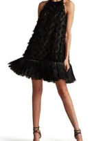 Sho By Tadashi Shoji Metallic Fringe Sleeveless Trapeze Dress In Black