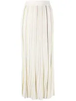 Sonia Rykiel Striped Pleated Maxi Skirt In White