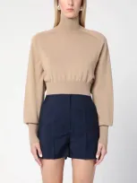 Sportmax Camel-coloured Cropped Turtleneck Sweater In White