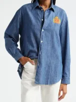 Sporty And Rich Sporty & Rich Crest Denim Button-up Shirt In Blue Denim