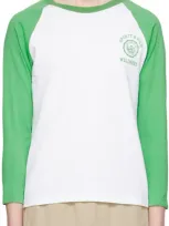 Sporty And Rich White & Green Emblem Baseball Long Sleeve T-shirt