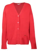 Stella Mccartney Red Merino Cardigan With Micro Logo