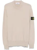 Stone Island Beige Sweater With Logo In White