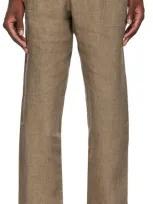 Sunspel Brown Linen Drawstring Trousers In Dark Sand