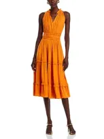 T Tahari Ruffle Trim Midi Dress In Orange Blood