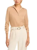 T Tahari Split Neck Button Front Blouse In Toasted Almond