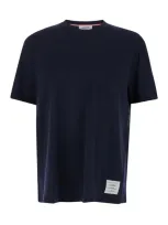 Thom Browne Blue T-shirt With Logo Patch In Stretch Wool Man