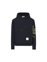 Thom Browne Logo Patch Hoodie In Blue