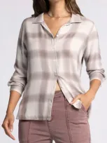 Thread & Supply Janet Plaid Flannel Button-up Shirt In Ivory Taupe Plaid