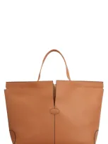 Tod's Folio Leather Tote In Saddle Brown