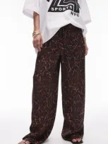 Topshop Animal Print Wide Leg Drawstring Pants In Brown