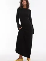 Topshop Bouclé Long Sleeve Maxi Dress In Black