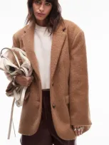 Topshop Brushed Blazer Coat In Beige