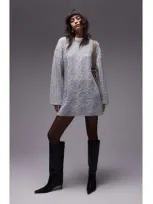 Topshop Long Sleeve Cable Stitch Sweater Dress In Grey