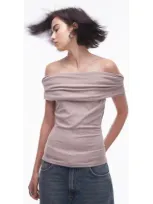 Topshop Off The Shoulder Jersey Top In Pink