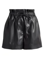 Topshop Paperbag Waist Drawstring Faux Leather Shorts In Black