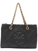 Tory Burch Logo Embossed Chained Shoulder Bag In Black