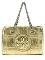 Tory Burch Fleming Soft Metallic Quilt Mini Hand Bags In Golden