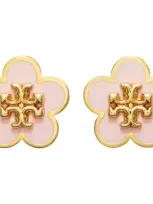 Tory Burch Flower Stud Earrings In Tory Gold/orchid Pink