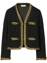 Tory Burch Tweed Roundneck Jacket In Black