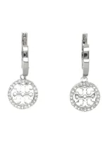 Tory Burch Miller Pave Huggie Hoop Earrings In Tory Silver / Crystal