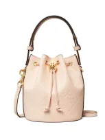 Tory Burch Mini T Monogram Debossed Bucket Bag In Blush