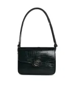 Tory Burch 'robinson' Green Embossed Leather Crossbody Bag In Black