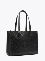 Tory Burch T Monogram Small Embossed Tote In Black