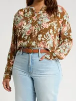 Treasure & Bond Floral Print Long Sleeve Top In Brown Jessa Floral