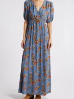 Treasure & Bond Floral Surplice V-neck Maxi Dress In Blue- Pink Wander Floral