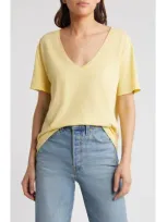 Treasure & Bond Oversize V-neck Cotton T-shirt In Yellow Raffia