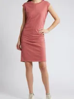 Treasure & Bond Ruched Organic Cotton Cap Sleeve Dress In Pink Mauve