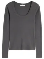 Treasure & Bond Scoop Neck Long Sleeve Cotton & Modal T-shirt In Black Jet