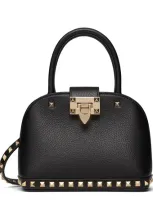 Valentino Garavani Leather Rockstud Top-handle Bag In Black