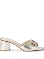 Valentino Garavani Leather Vlogo Mules 60 In Gold