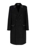 Valentino Double-breasted Wool Coat With Cabochons In Anthracite