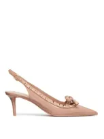 Valentino Garavani Rockstud Bow 60 Slingback Pumps In Beige