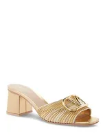 Valentino Garavani Vlogo Metallic Block-heel Slide Sandals In Kun Multicolor Oro/star Gold