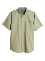 Vans Houser Short Sleeve Organic Cotton Button-down Shirt In Pesto