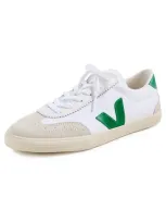 Veja Volley Leather And Suede-trimmed Canvas Sneakers In White Emeraude